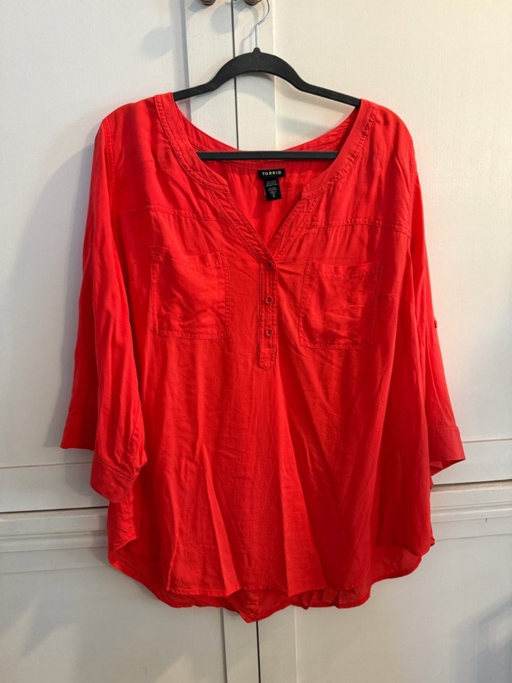 torrid Bright Coral/red Henley Peasant Tunic